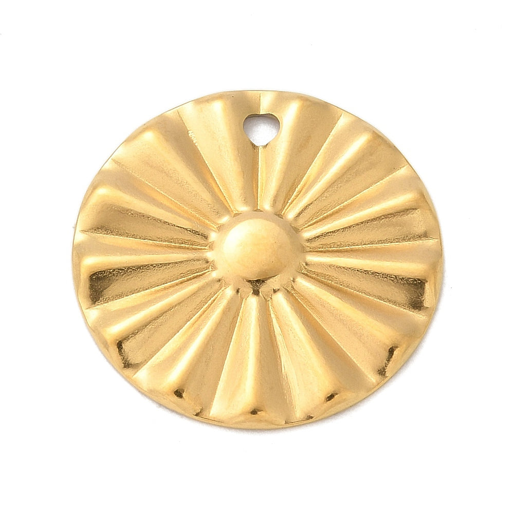 Stainless steel gold plated round charms x 8 pieces