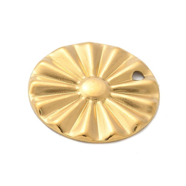 Stainless steel gold plated round charms x 8 pieces