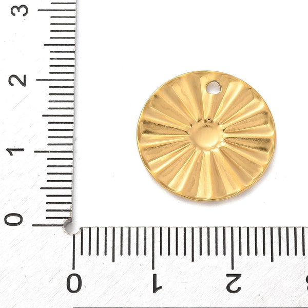 Stainless steel gold plated round charms x 8 pieces