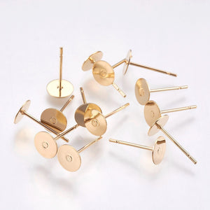 6mm genuine 24K GOLD plated stainless steel earring posts x 100 pieces.