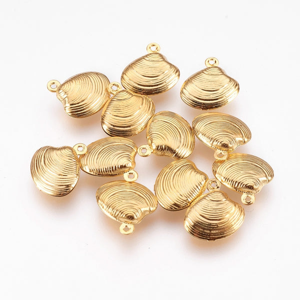 Shell stainless steel genuine 18k gold plated small charms x 6  pieces