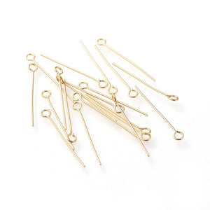 2.5cm eye pins, genuine 18K gold plated stainless steel  - 10 x pieces
