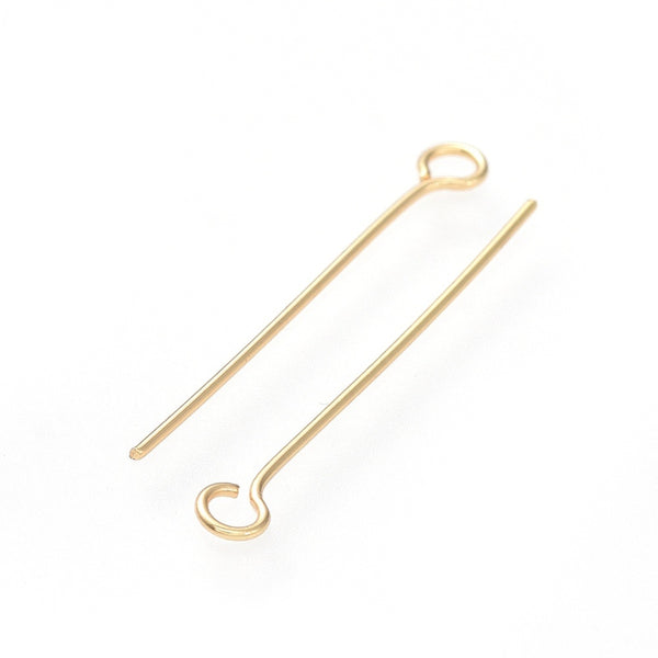 2.5cm eye pins, genuine 18K gold plated stainless steel  - 10 x pieces
