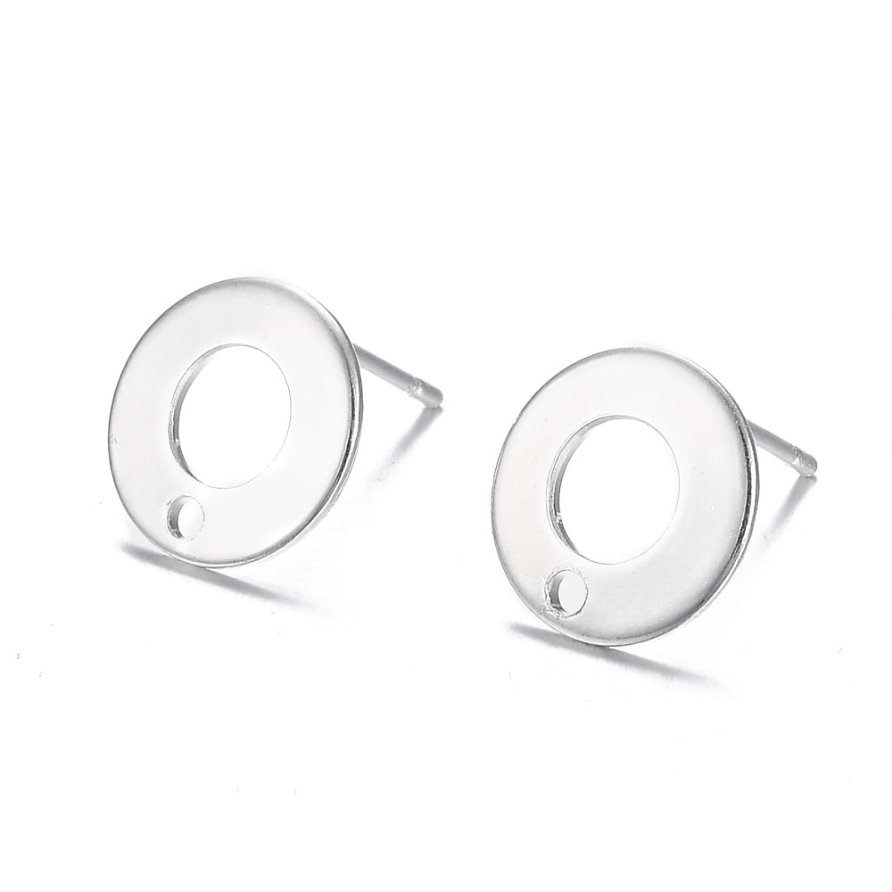 Bright silver stainless steel round stud tops x 10 pieces