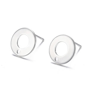 Bright silver stainless steel round stud tops x 10 pieces
