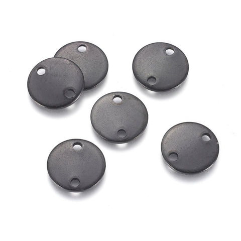 Black oxidised stainless steel round connectors x 8 pieces - (2 x holes)