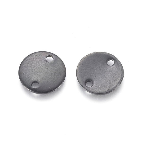 Black oxidised stainless steel round connectors x 8 pieces - (2 x holes)