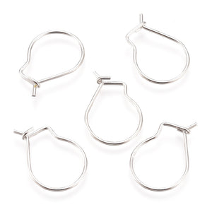 Bright silver Kidney shape 304 stainless steel earring hoops x 10