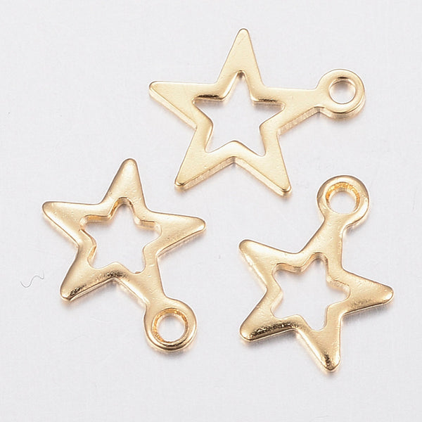 1cm x 8mm genuine gold plated stainless steel star charms x 10 pieces