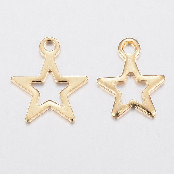 1cm x 8mm genuine gold plated stainless steel star charms x 10 pieces