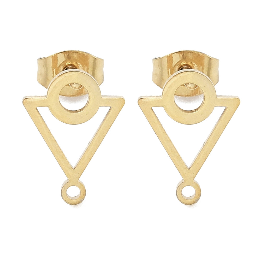 Geometric triangle shape gold plated stud top x 6 pieces