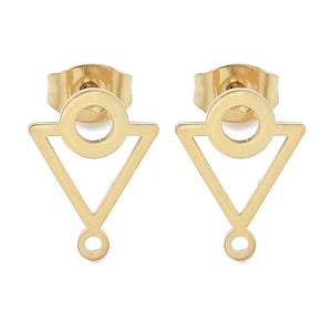 Geometric triangle shape gold plated stud top x 6 pieces