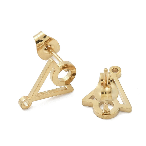 Geometric triangle shape gold plated stud top x 6 pieces
