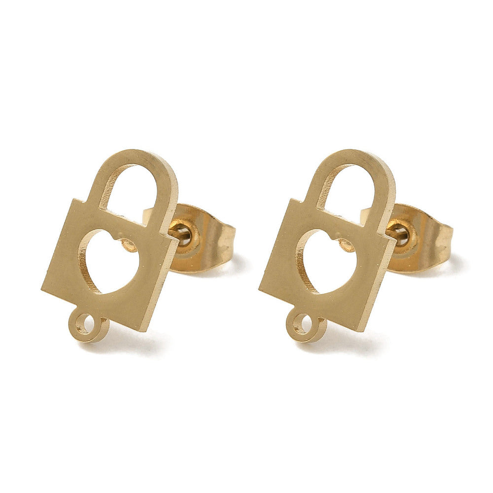 Gold Lock & Heart Stud tops x 8 pieces