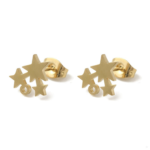 Gold plated stainless steel star cluster stud tops x 6 pieces