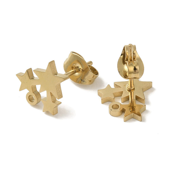 Gold plated stainless steel star cluster stud tops x 6 pieces