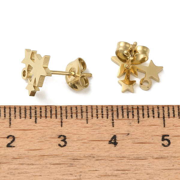 Gold plated stainless steel star cluster stud tops x 6 pieces