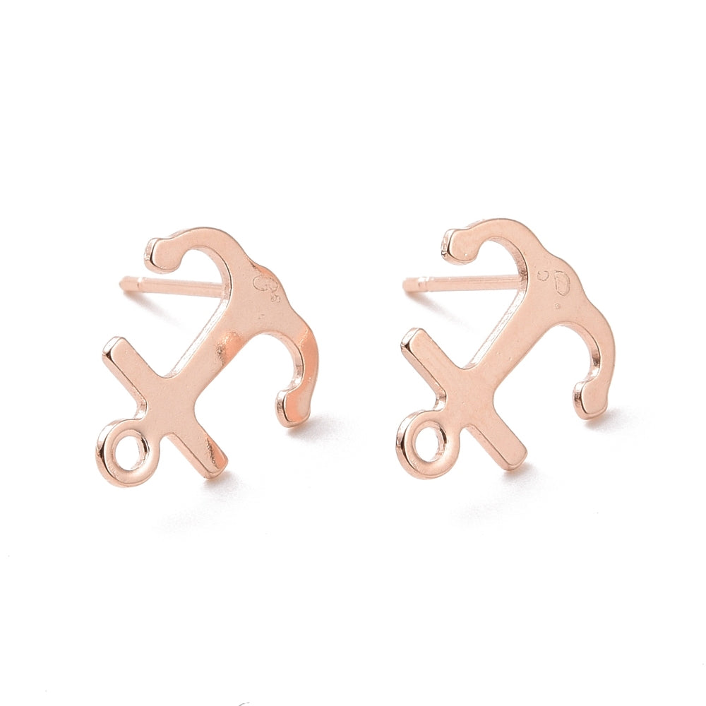 Stainless steel rose gold plated Anchor stud posts x 10 pieces