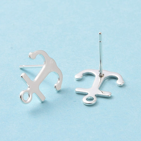 BRIGHT silver plated stainless steel Anchor stud posts x 10 pieces