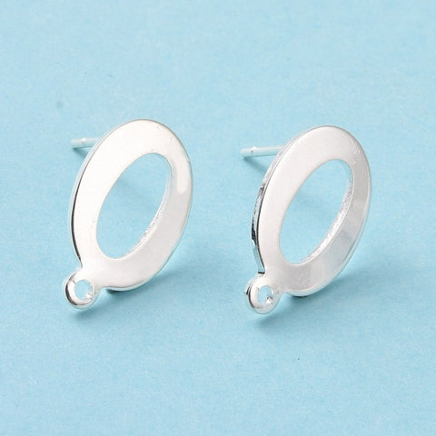 Bright silver stainless steel oval stud earring posts 10 pieces