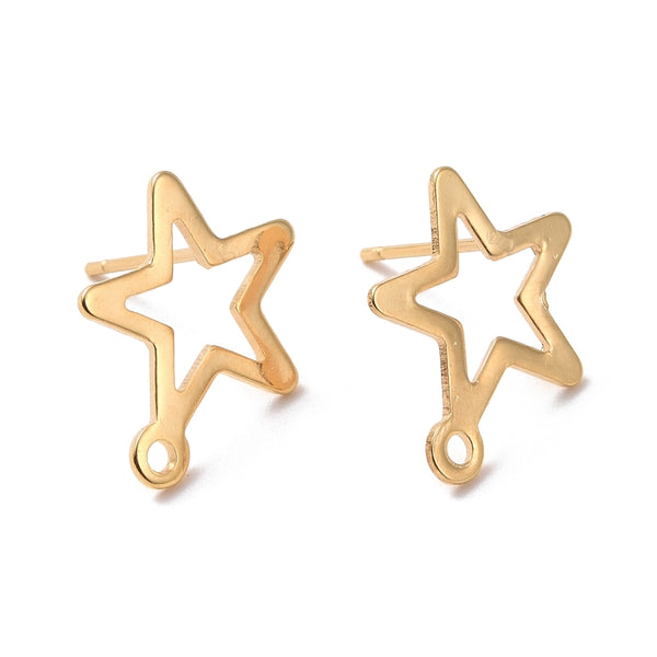 Genuine 24K gold plated  316 stainless steel star stud tops x 8 pieces