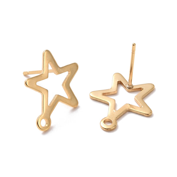 Genuine 24K gold plated  316 stainless steel star stud tops x 8 pieces