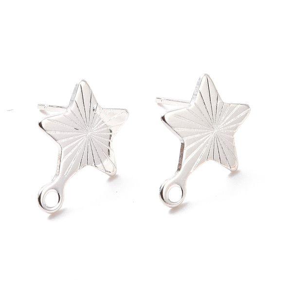 Bright silver detailed stainless steel small star stud tops x 8 pieces