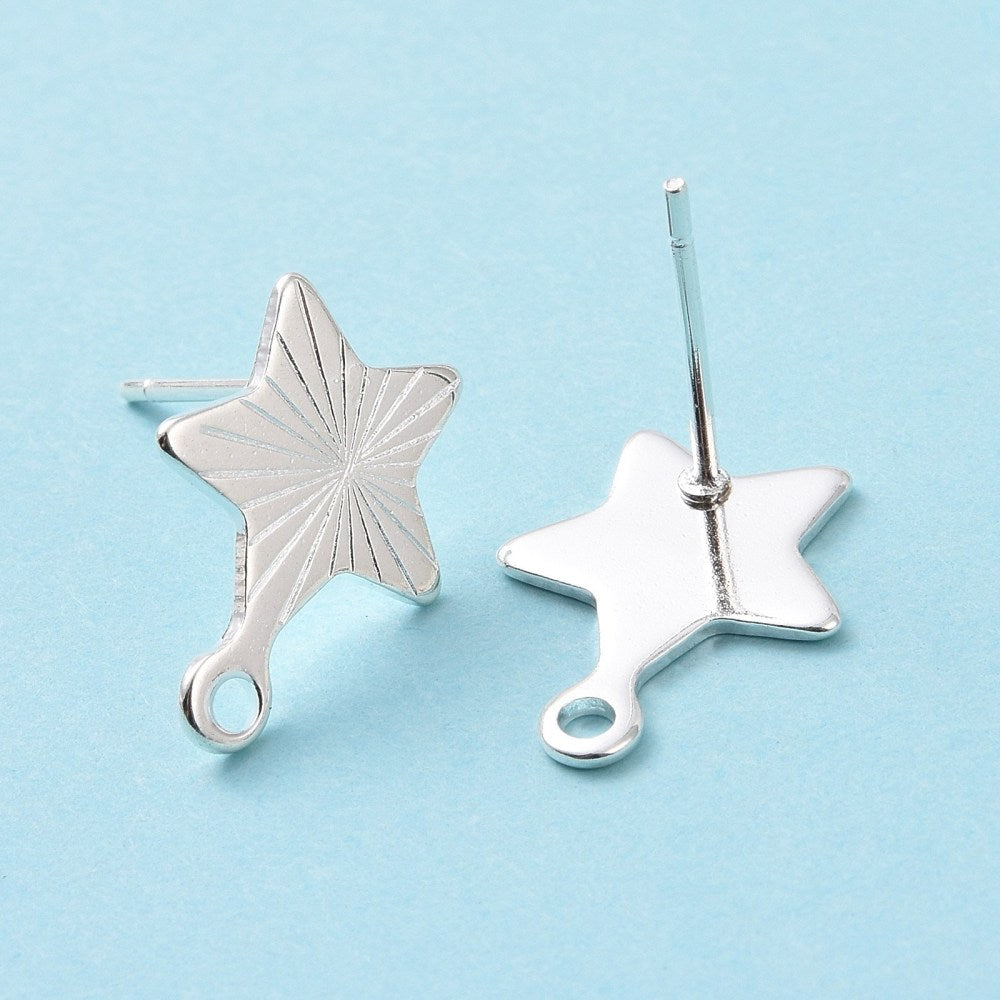 Bright silver detailed stainless steel small star stud tops x 8 pieces