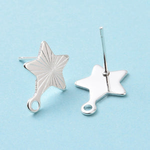 Bright silver detailed stainless steel small star stud tops x 8 pieces