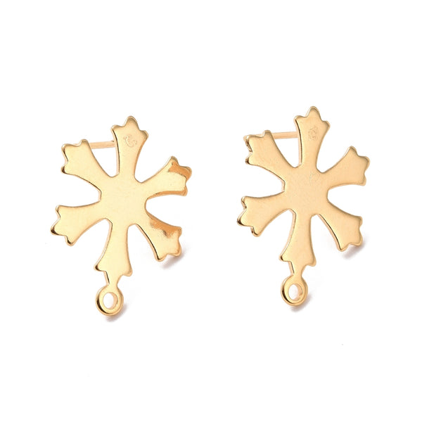 Genuine 24k Gold plated snowflake stud tops with 316 stainless steel posts x 8