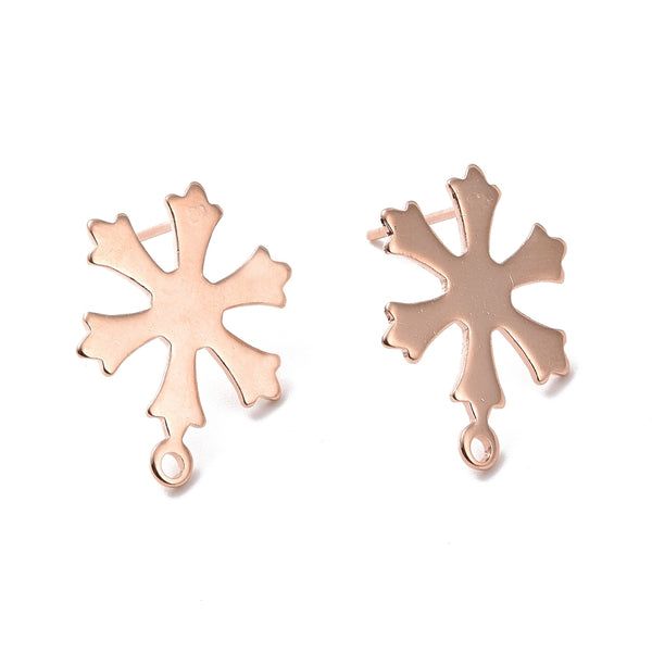 Genuine Rose Gold plated snowflake stud tops with 316 stainless steel posts x 8