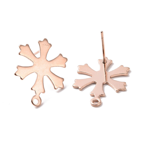Genuine Rose Gold plated snowflake stud tops with 316 stainless steel posts x 8