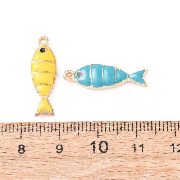 Gold plated fish charms - pack of 4 - choose your colour