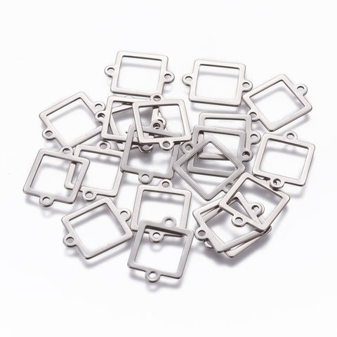 201 stainless steel square double connector charms x 10 pieces