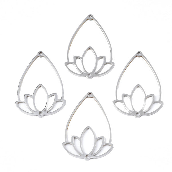 201 stainless steel lotus drop charm 2 holes x 4 pieces