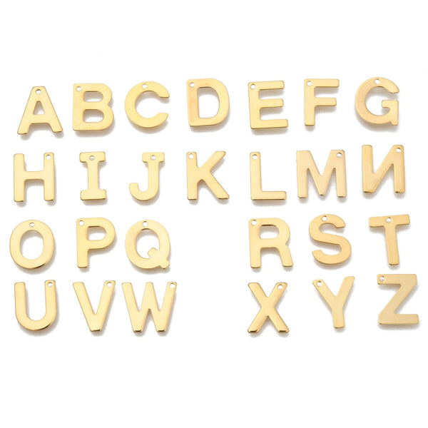 Gold plated Stainless steel block initial charms - full alphabet set