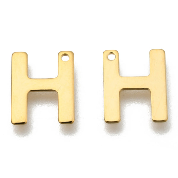 Gold plated Stainless steel block initial charms - full alphabet set