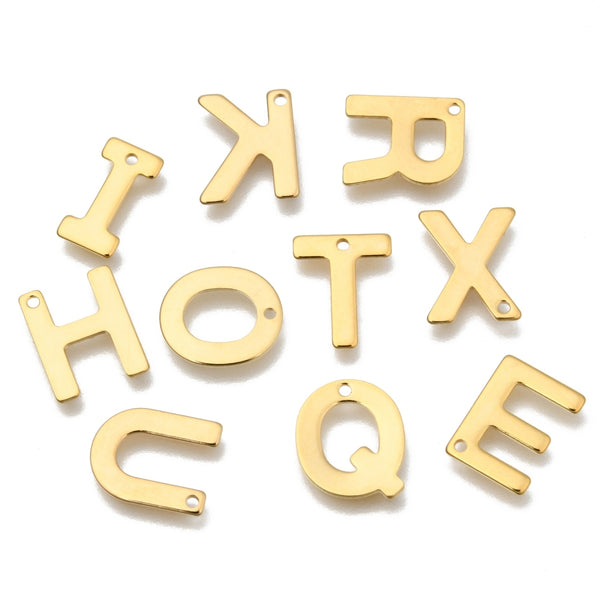 Gold plated Stainless steel block initial charms - full alphabet set