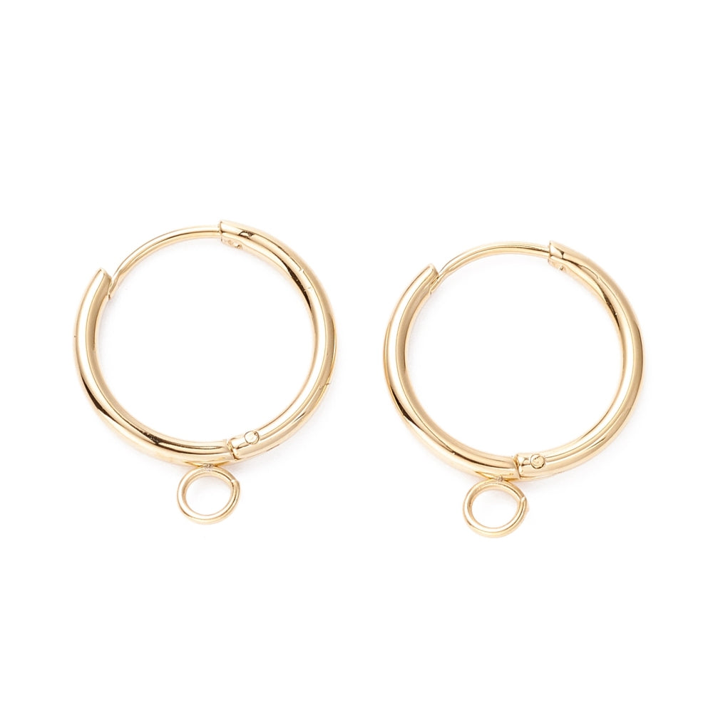 1.9cm Genuine 18K gold plated round huggie hoops with loop x 4  pieces
