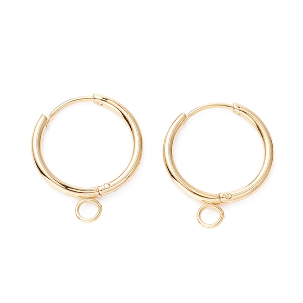 1.9cm Genuine 18K gold plated round huggie hoops with loop x 4  pieces
