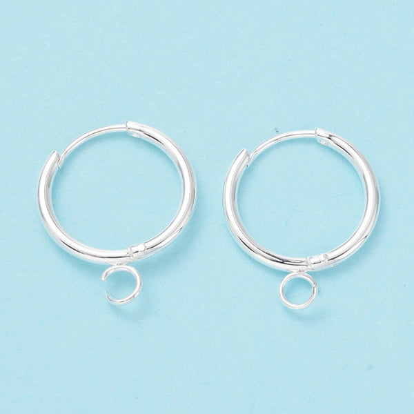 1.9cm bright silver plated round huggie hoops with loop x 4  pieces