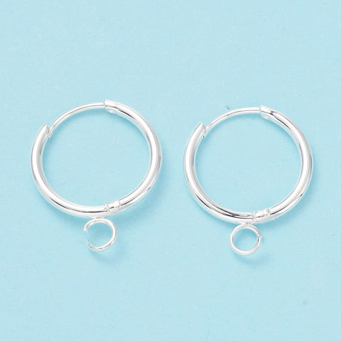 1.9cm bright silver plated round huggie hoops with loop x 4  pieces