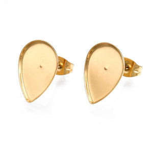 Tear drop shape Gold stainless steel bezel setting x 10 pieces & 10 butterfly backs