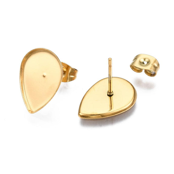 Tear drop shape Gold stainless steel bezel setting x 10 pieces & 10 butterfly backs