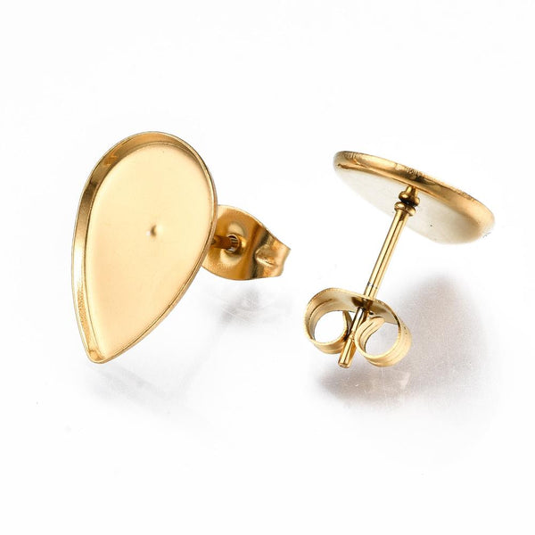 Tear drop shape Gold stainless steel bezel setting x 10 pieces & 10 butterfly backs