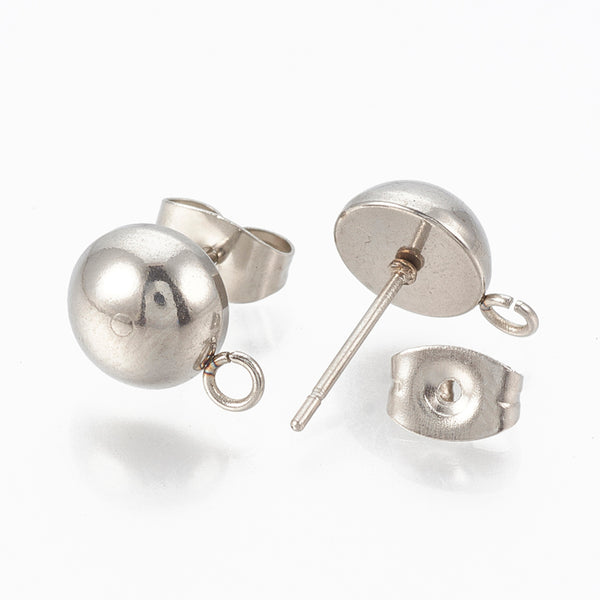 6mm stainless steel dome stud earring post and backs x 20 pieces (10 tops & 10 backs)
