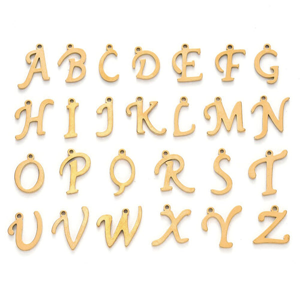 Gold plated Stainless steel initial charms - full alphabet set