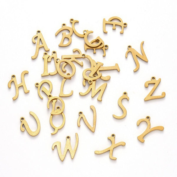 Gold plated Stainless steel initial charms - full alphabet set