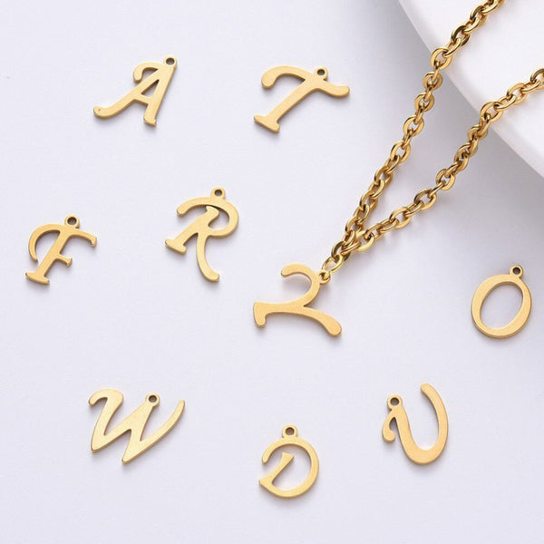 Gold plated Stainless steel initial charms - full alphabet set