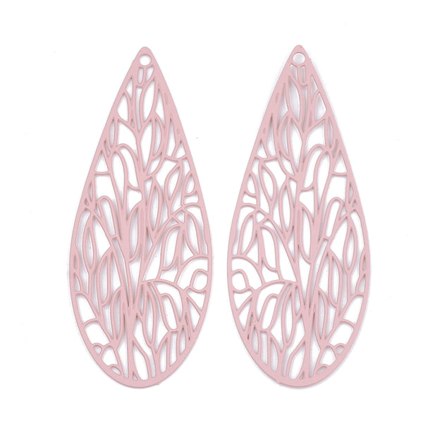 Pink detailed long drop charms x 6